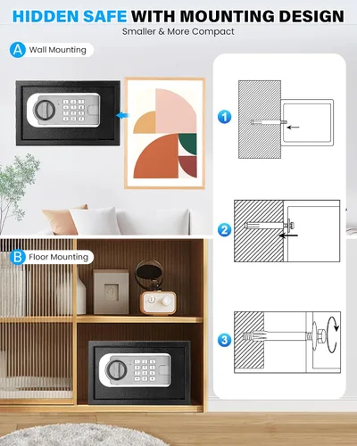 Vista 5 de [Mejorada] Cajas fuertes pequeñas para dormitorio en casa, mini caja fuerte
