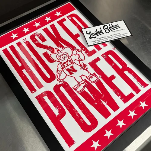 Vista 4 de Nebraska Cornhuskers Gift - Husker Power Letterpess Poster - Officially Licensed Art Print - 13x19" - Husker Gift (Add Black Frame)