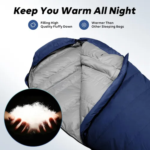 Vista 4 de TOBTOS Saco de dormir de momia, para 4 estaciones, para clima cálido y frío, saco de dormir para adultos, saco de dormir ligero con saco