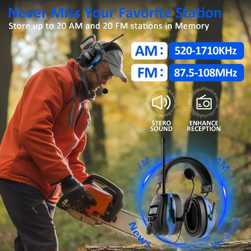 Vista 6 de AM FM Radio Auriculares, Orejera Bluetooth 6.0 con pluma, siega