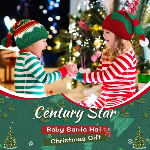 Vista 6 de Century Star Gorro de Papá Noel para bebé, gorro de Navidad para niños pequeños, gorro de Navidad cálido, elfo de cola larga, gorro de Papá Noel