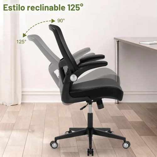 Vista 8 de Silla de oficina ergonómica de piel sintética, capacidad de peso de 400 libras, respaldo de malla transpirable, altura ajustable y brazos abatibles