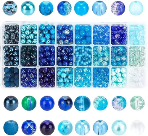 Vista 12 de 1080 cuentas de vidrio de 0.315 pulgadas (0.315 in), 24 colores negros, cuentas redondas de cristal de cristal, rosario de mármol, cuentas sueltas