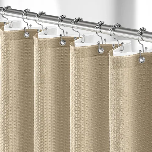 Vista 23 de 3 in 1 Waffle Shower Curtain Set with PEVA Liner 72Wx72H Navy Blue Azul marino