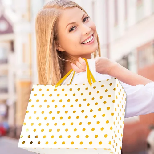 Vista 5 de Henoyso 8 bolsas de regalo extra grandes de 16 pulgadas, con puntos metálicos, bolsas de regalo con asas y papel para Navidad, boda, vacaciones