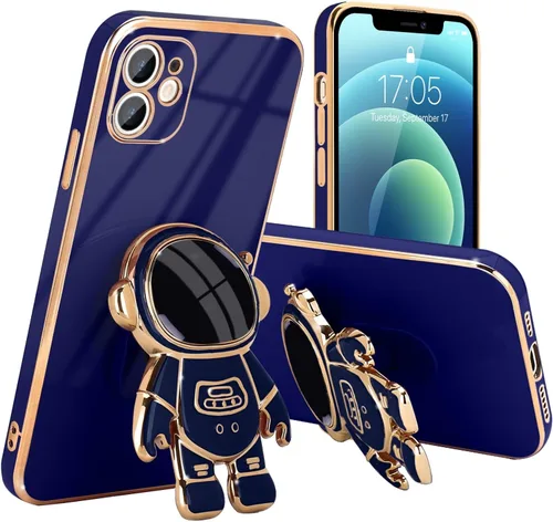 Vista 7 de Pepmune Funda compatible con iPhone 12 Bonita Diseño de Soporte de Astronauta en 3D Protección de Cámara A Prueba de Golpes Cubierta Trasera Suave
