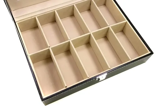 Vista 6 de Organizador de almacenamiento de joyería de la caja de exhibición del reloj de la rejilla de cuero de la PU 10, negro - SciencePurchase