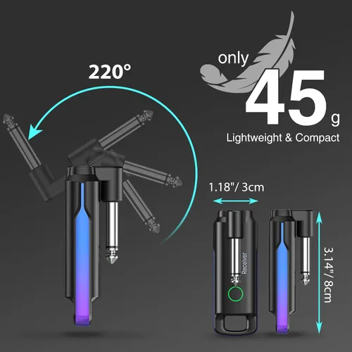 Vista 5 de LEKATO Sistema Inalámbrico de Guitarra UHF Transmisor y Receptor Inalámbrico de Guitarra Recargable Transmisor y Receptor de Audio Inalámbrico