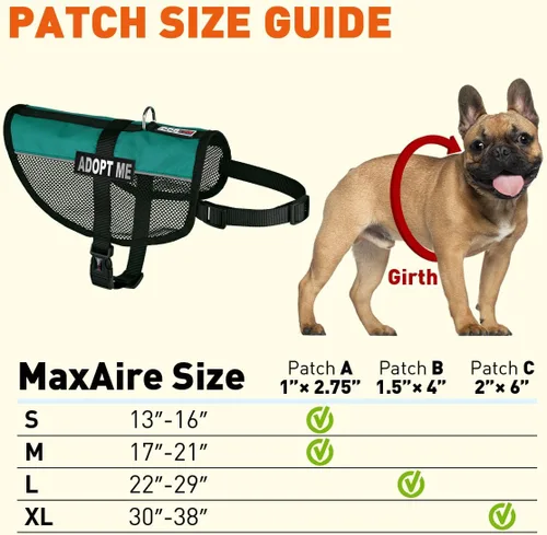 Vista 42 de Dogline MaxAire - Chaleco de malla para perros de 13 a 16 pulgadas y 2 parches extraíbles Adopt Me, talla S, color negro