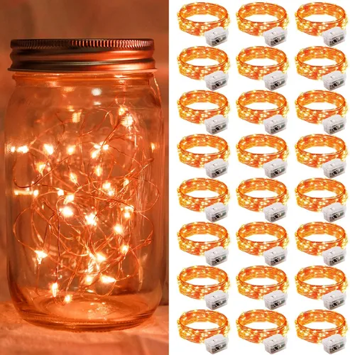 Vista 72 de Paquete de 6 luces de hadas a pilas con temporizador remoto, 8 modos de iluminación, 7 pies, 20 luces LED impermeables para Halloween, Navidad