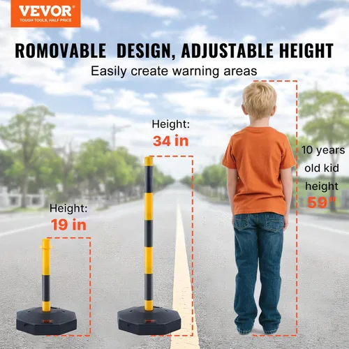 Vista 2 de VEVOR Conos de poste delineador de tráfico ajustable, paquete de 4, barrera delineadora de seguridad de tráfico con base rellenable de 8 pies