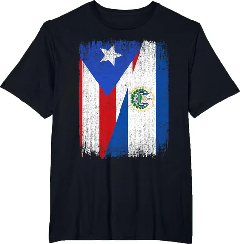 Vista 32 de Camiseta Half Puerto Rico El Salvador Flag Orgullo Salvadoreño Roots