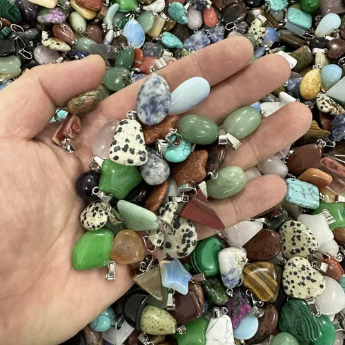 Vista 2 de Dije de piedra de cristal natural, ópalo ojo de tigre, amatista cubo, dijes de piedras preciosas para hacer joyas, collares, mujeres