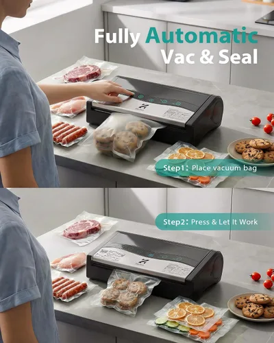 Vista 2 de Máquina selladora al vacío de carne de 90 kPa, sellador automático de alimentos con doble sello para porciones de carne a granel, modos secos