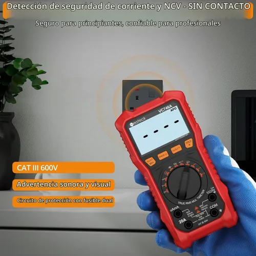 Vista 4 de Neoteck Multímetro digital TRMS de 6000Counts para 750VDC 1000VAC AC/DC Rojo