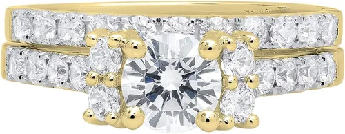 Vista 3 de Dazzlingrock Collection - Anillo de compromiso de 3 quilates (oro de 10 quilates, 3 piedras, circonita cúbica, 3 quilates)