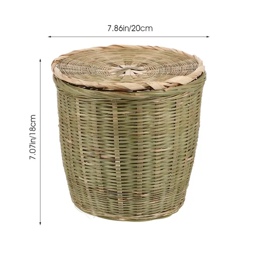 Vista 7 de PRETYZOOM Cesta tejida de bambú versátil con tapa, almacenamiento multiusos para juguetes de basura y artículos diversos, material natural