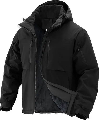 Vista 8 de Men's Winter Insulated Coat Warm Water Resistant Skiing Parka Jacket Fleece Lined Detachable Hood 7 Pockets Work Coat