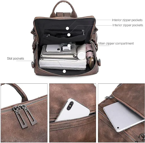 Vista 3 de CLUCI Mochila monedero para mujer, diseño de cuero, viajes, grandes señoras bolsas de hombro con borlas con imagen del producto cartera para mujeres