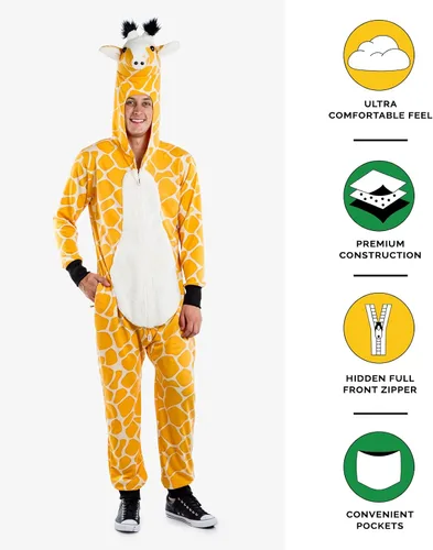 Vista 5 de Tipsy Elves Divertido disfraz de jirafa de Halloween con capucha estilo animal de peluche para hombre