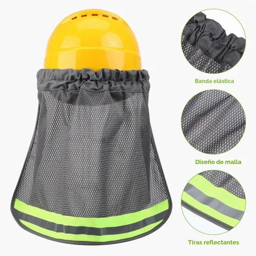 Vista 5 de Sombrero duro de malla de poliéster con visera completa, visera reflectante para el cuello Gris