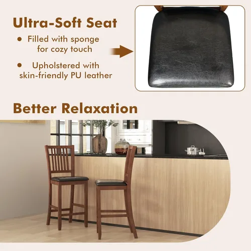 Vista 4 de Juego de 2 taburetes de bar, sillas de comedor de madera, taburete de bar con respaldo y asiento acolchado, taburetes de bar tapizados