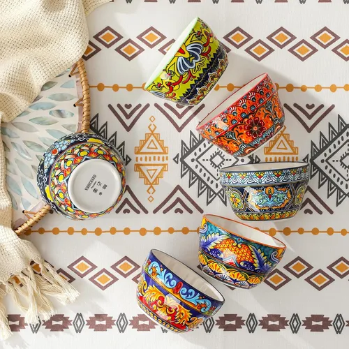 Vista 9 de vancasso Tazas de caldo de 8 onzas, cuencos pequeños bohemios, cuencos de postre para sopa, chile, helado, salsa de inmersión, tazas de café, aptos