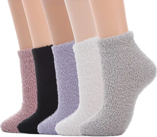Vista 7 de Calcetines mullidos para mujer, calcetines suaves y esponjosos, calcetines de felpa gruesos y acogedores, calcetines de Navidad para mujer, 5 pares