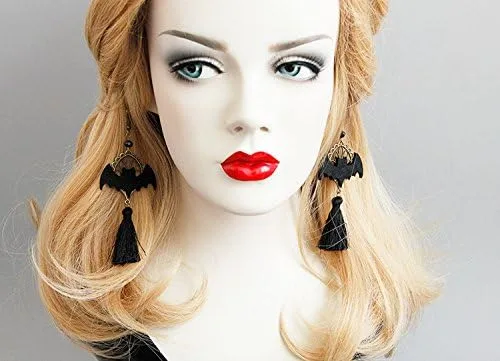 Vista 3 de Caiyao Aretes colgantes de borla de calavera de Halloween para mujeres y niñas, hechos a mano, diseño de esqueleto gótico, punk, joyería ligera, día