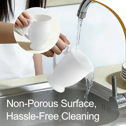 Vista 4 de Juego de 2 tazas de café blancas de porcelana fina de lujo (8 onzas), tazas de té de cerámica estilo europeo, elegantes y duraderas tazas de café