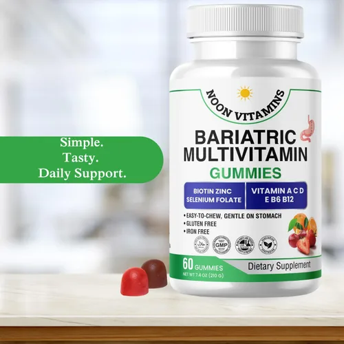 Vista 5 de Gomitas multivitamínicas bariátricas Alta potencia sin hierro con B12 metilado y folato Apoyo nutricional diario para estilo de vida bariátrico
