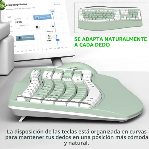 Vista 4 de Combo de teclado y mouse inalámbricos, teclas de onda ergonómicas 2.4G