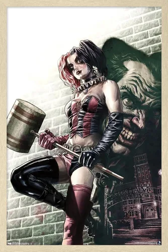 Vista 7 de Trends International DC Comics - Póster de pared de Harley Quinn, 14.725 x 22.375 pulgadas, versión enmarcada de madera de granero