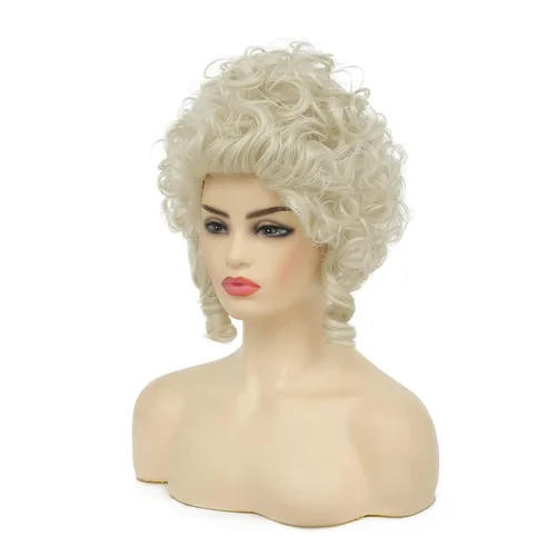 Vista 2 de Pelucas rubias rizadas para mujer, cabello sintético dorado platino, para mujer, fiesta de Halloween, cosplay, vestido de 18 peluca de disfraz