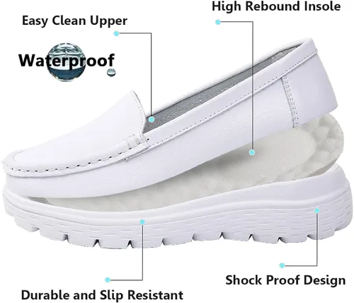 Vista 5 de ZOVE Nursing Shoes Women Loafers Platform Wedge Moccasins Comfortable Casual Slip-on Healthcare Work Leather Nurse Shoes