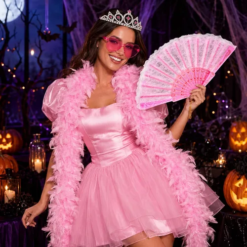 Vista 3 de Juego de 4 accesorios de princesa rosa con abanico de copas de corona