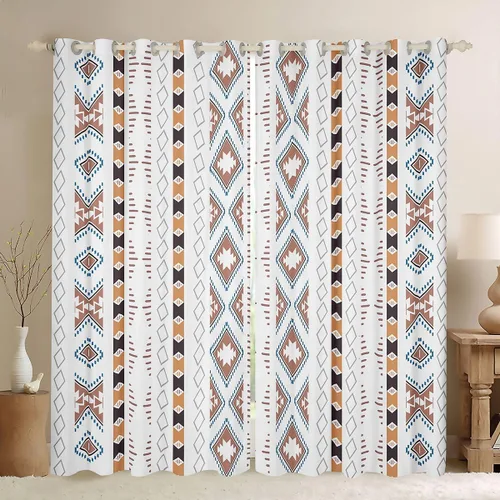 Vista 8 de Cortinas opacas estilo bohemio occidental de 76 x 45 pulgadas, cortinas y cortinas de atrapasueños de vaca, cortinas del suroeste, cortinas de Multi