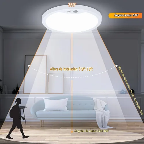 Vista 5 de Brightever - Lámpara de techo con sensor de movimiento de 7 pulgadas con cable para armario, pasillo