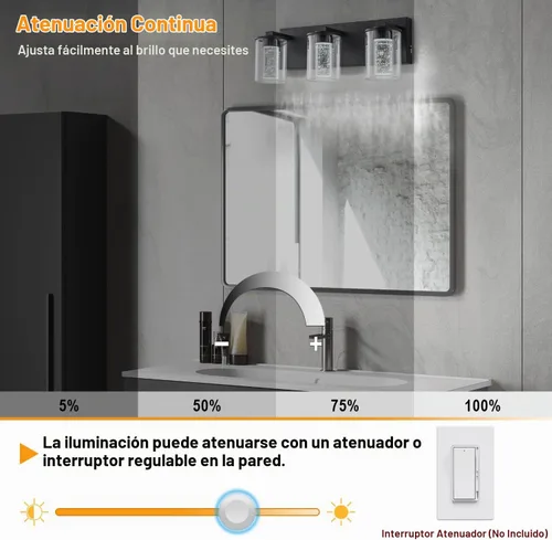 Vista 5 de SineRise Lámpara de tocador negra (3 luces, 17 pulgadas), (3000 K/4000 K/6000 K, regulable), lámpara LED de baño con protección ocular, moderna Negro