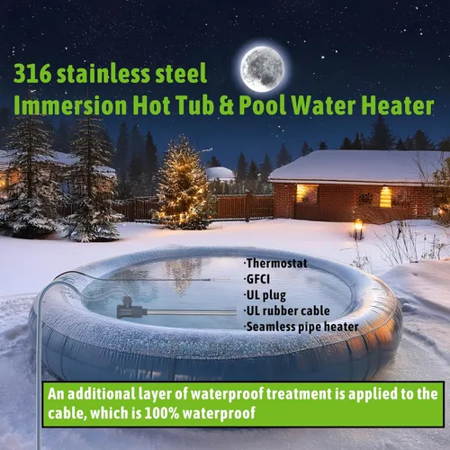 Vista 6 de Calentador de agua sumergible de 1800 W para bañera de hidromasaje y piscina, portátil, con control de temperatura y protección contra fugas GFCI
