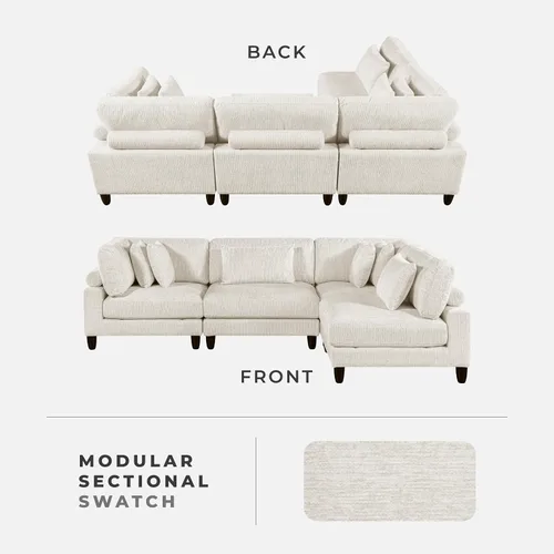 Vista 6 de Lexicon Sofá modular de 120 pulgadas, sofá modular de microfibra de gran tamaño de 4 plazas en forma de L, 6 almohadas decorativas y arreglo Beige