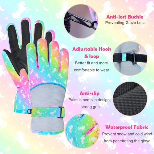 Vista 4 de Guantes de nieve de invierno para niños, guantes de esquí impermeables para niñas, guantes de nieve para niños pequeños, guantes de snowboard