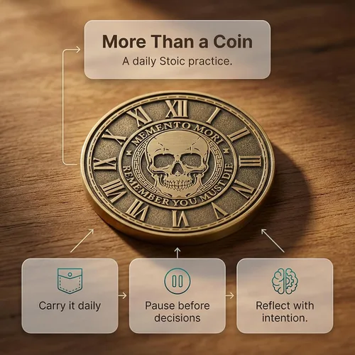 Vista 3 de Memento Mori Medallón de moneda estoicismo, regalo Amor Fati Metal Gold Color Token EDC Challenge Stoic Reminder Colgante Momento Mori Regalo