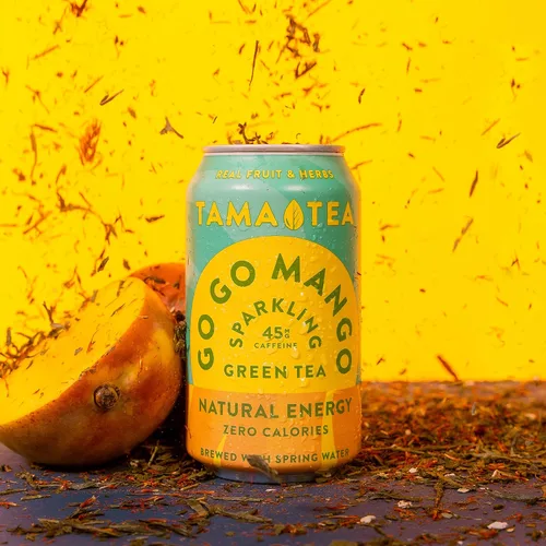 Vista 4 de Tama Tea - Té verde espumoso sin azúcar - Té verde helado orgánico Go Go Mango, cero calorías y cero carbohidratos, 45 mg de cafeína, sin