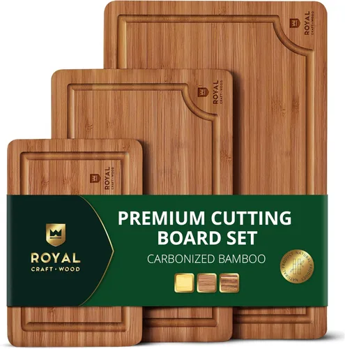 Vista 13 de ROYAL CRAFT WOOD Tabla de cortar de madera, tablas de cortar de bambú con ranura para jugo, tabla de cortar de cocina para carne, queso y verduras