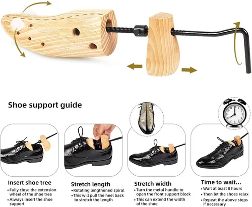 Vista 6 de PoTao 2 unidades de camillas de madera para zapatos, longitud y ancho ajustables, ampliadores de zapatos de madera para hombres y mujeres