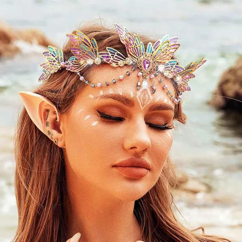 Vista 7 de Yean Tiaras de mariposa púrpura corona de hadas disfraz de hadas para mujer
