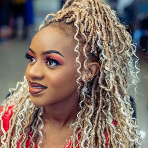 Vista 10 de 8 pulgadas Goddess Faux Locs pelo de ganchillo para mujer negro 7 paquetes de rastas estilo bohemio río para mujeres niños cabello pre rizado