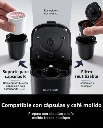 Vista 3 de SHARDOR Mini cafetera de una sola porción para cápsulas K-Cup y molidos