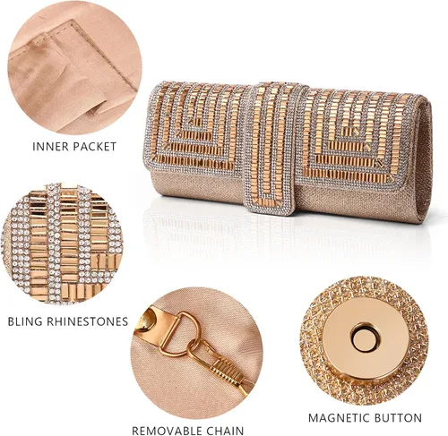 Vista 21 de Labair Bolso de noche y embragues para mujer, bolso de mano brillante con diamantes de imitación, bolso formal para fiesta de boda.